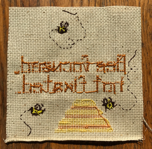 bee + yoga cross stitch