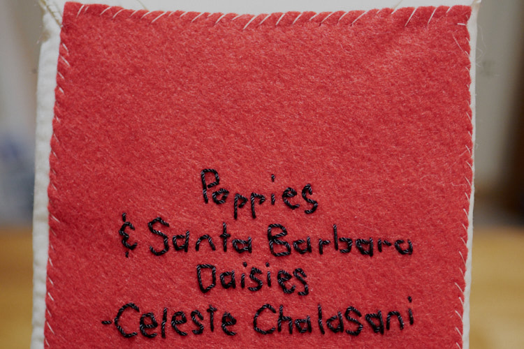 Poppies and Santa Barbara Daisies (Celeste Chalasani) stumpwork embroidery