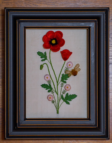 Poppies and Santa Barbara Daisies (Celeste Chalasani) stumpwork embroidery