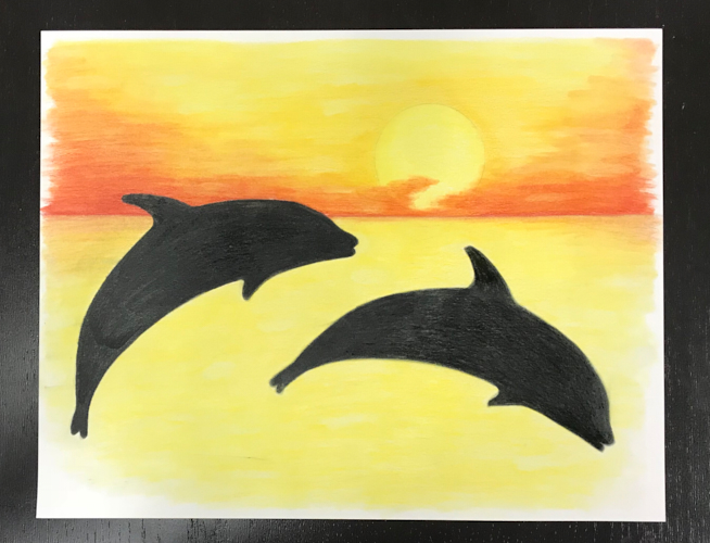 Colored pencil dolphin with baby oil