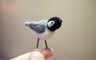 needle felted chickadee